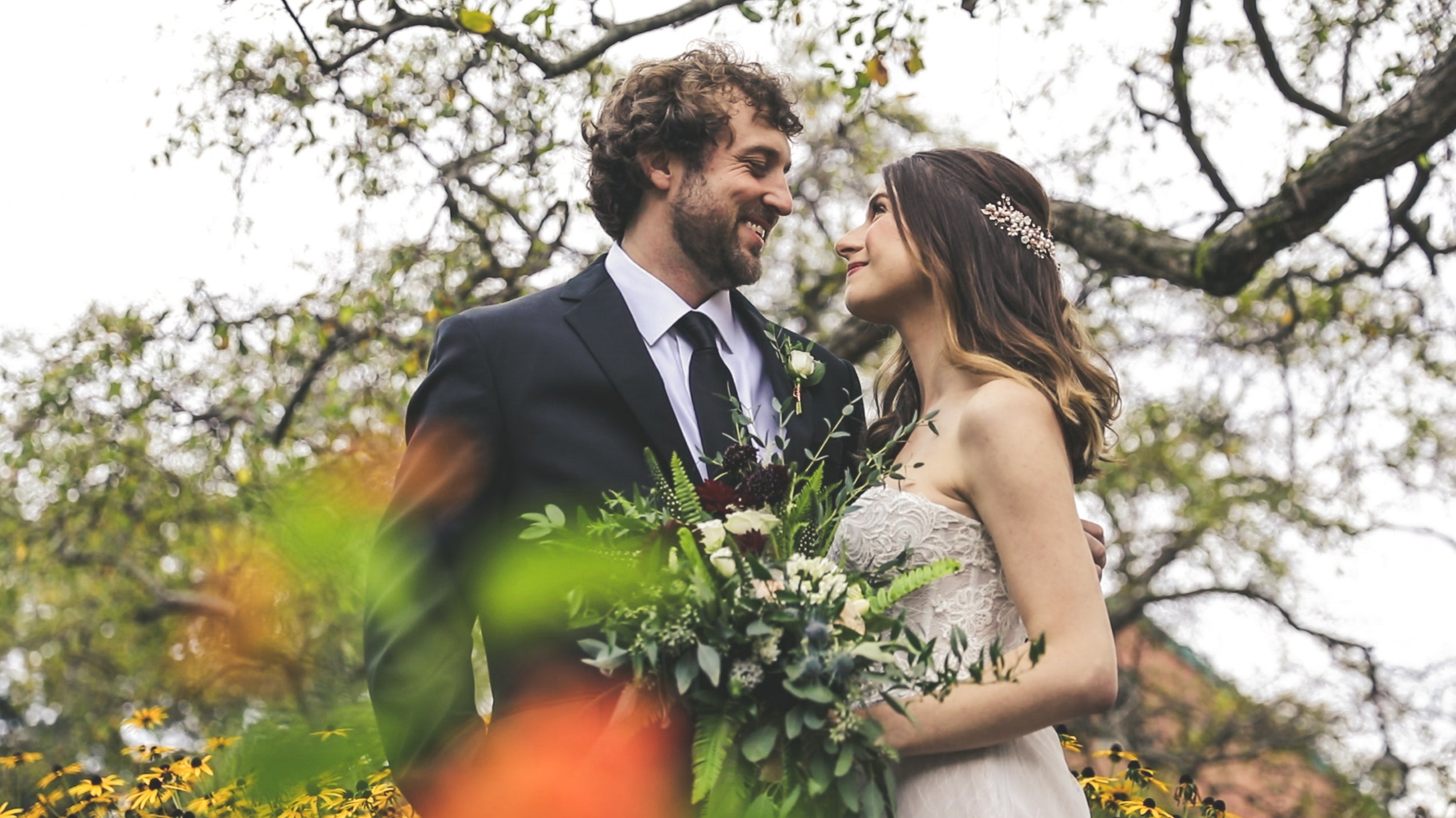 Bride and Groom Smiling